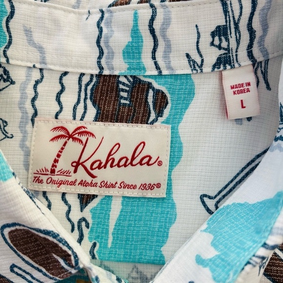 Kahala Aloha Hawaiian Button Front Printed Shirt Volcano Boat Men’s Large - Picture 5 of 7